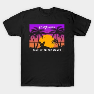 Vintage Surfing Paradise Sunset Sea Take me to the Waves T-Shirt